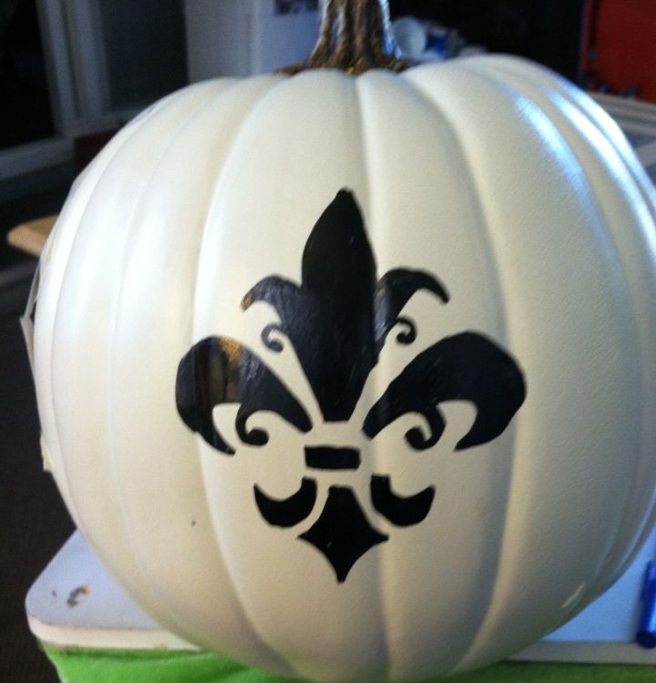 painted white faux pumpkin, crafts, seasonal holiday decor, First stencil traced and then pained in with a black paint pen