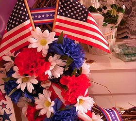 patriotic wreath tutorial, crafts, patriotic decor ideas, seasonal holiday decor, wreaths, Fill in with larger red blue flowers Fill in bare spots with smaller white flowers