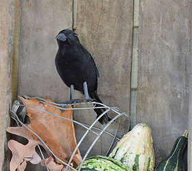 piles of beautiful junk for 2013 fall, outdoor living, repurposing upcycling, seasonal holiday decor, Dollar tree black crows finish off my junk filled project
