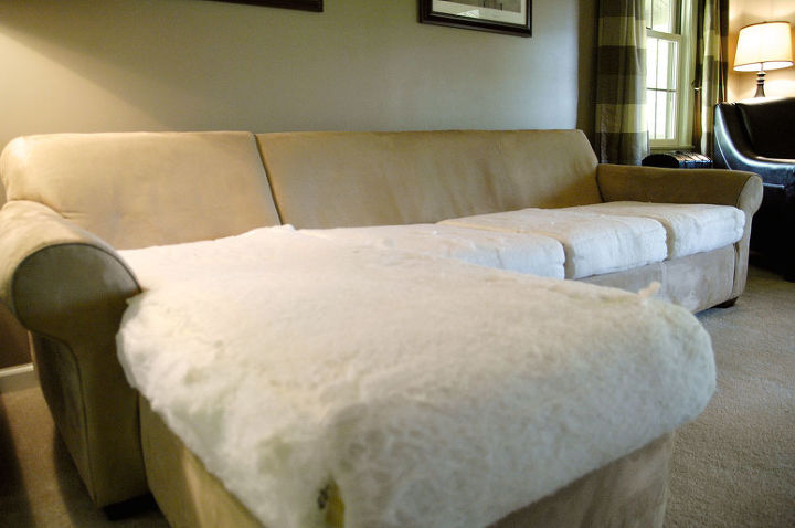 how to make an old couch new again for 10, painted furniture, I started by removing the covers and washing them