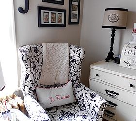 home office reveal, craft rooms, doors, home decor, home office, The pictures behind the chair are actually framed vintage needle packs or sewing cards