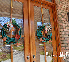 a garden hose wreath, home decor, wreaths, Double doors double the wreaths