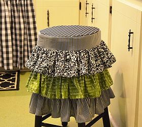 ruffled stool cover, crafts, home decor, kitchen design, painted furniture, The stool cover was made with 4 different fabrics