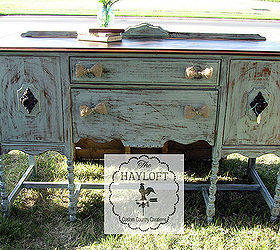chevron stained buffet with the cutest burlap bow pulls, painted furniture