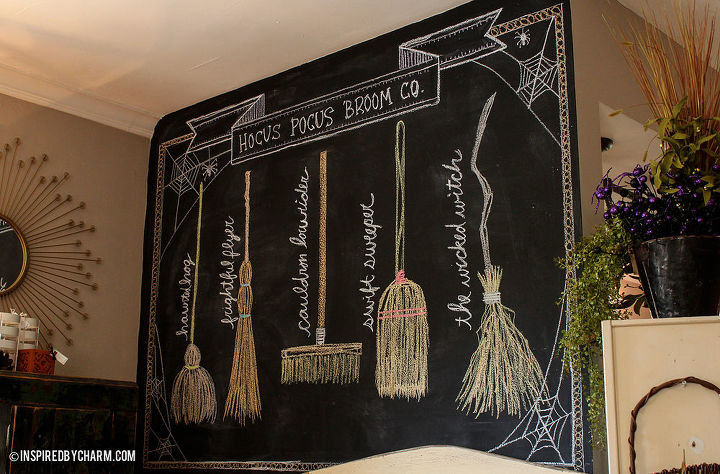 hocus pocus broom co fall inspired chalkboard design, seasonal holiday decor, I did a little online research to figure out five different broom designs Seeing them all together makes sense but it was harder than I anticipated to come up with five styles