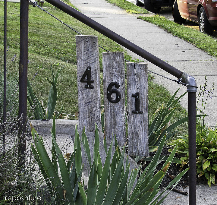 house numbers for ugly railing, curb appeal, pallet, other side