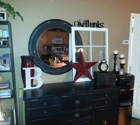 junking up my living space with rummage finds and wood signs, home decor, living room ideas, painted furniture, repurposing upcycling, Here I was trying a window but thought it was too big Lucky for me I had a smaller one See next photo