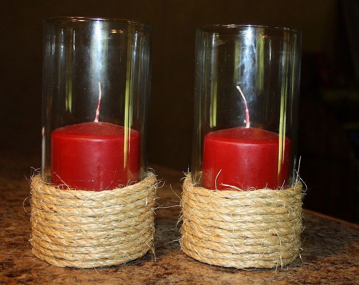 diy jute candle holders, crafts, 5 in all thinking i may need taller candles