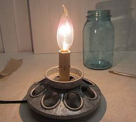 galvanized chicken feeder and mason jar repurposed into lamp, diy, lighting, mason jars, repurposing upcycling, I put the candle lamp back together after screwing the column portion of it onto the chick feeder