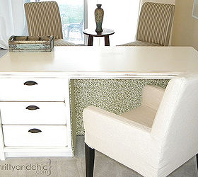 transform a dresser to a desk, painted furniture, repurposing upcycling, Inside of desk is covered with a graphic fabric