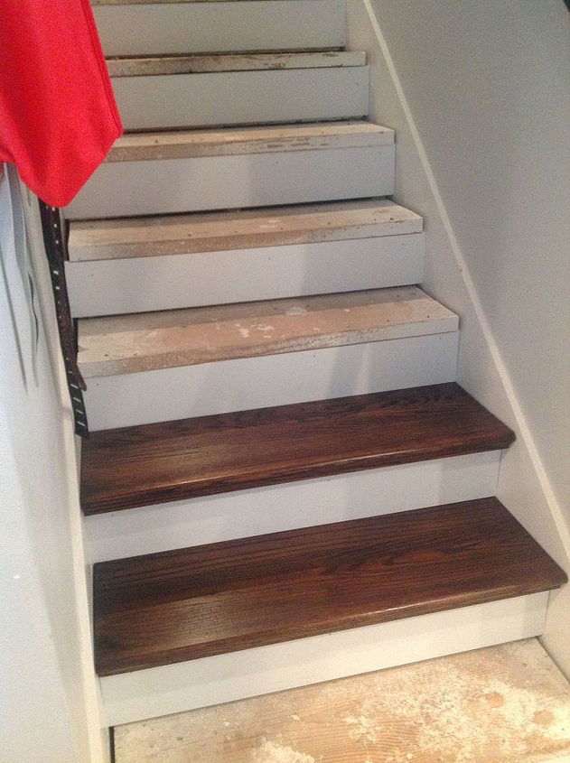 from carpet to wood stairs redo cheater version, Adhere Caps to Steps