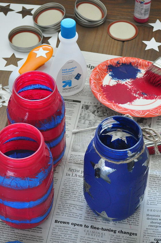 diy patriotic mason jar lanterns, crafts, mason jars, patriotic decor ideas, seasonal holiday decor
