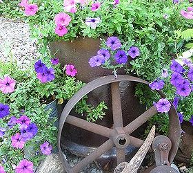 petunia barrel, gardening, Petunia holder and wheel