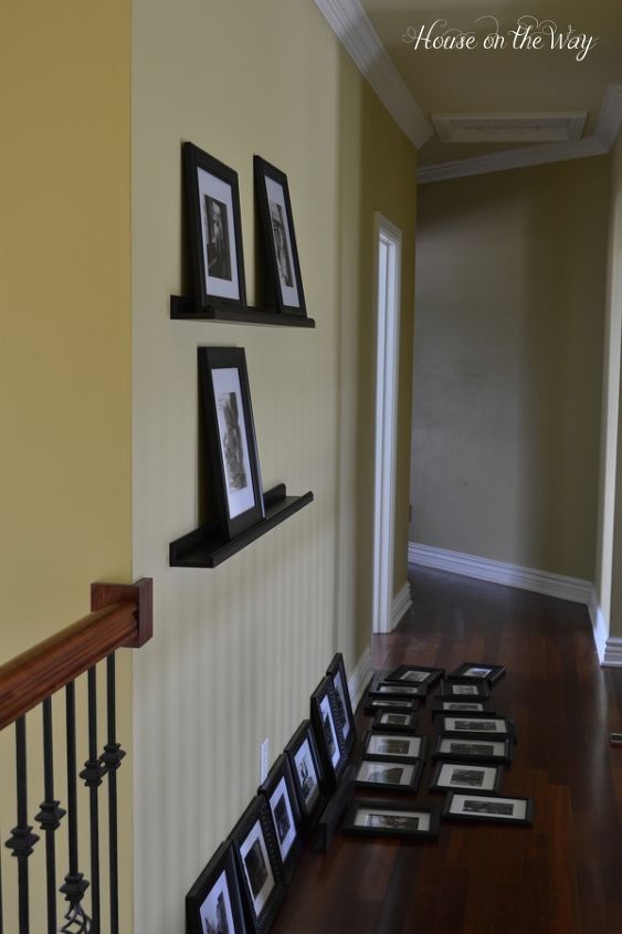 black and white gallery wall with picture ledges, home decor, wall decor