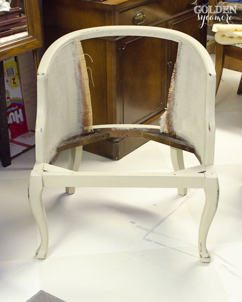 reupholstered tufted cane chair tutorial part 1, chalk paint, diy, how to, painted furniture, reupholster, How to paint caning so that you don t get globs of paint stuck in it Now the cane chair ready for upholstery