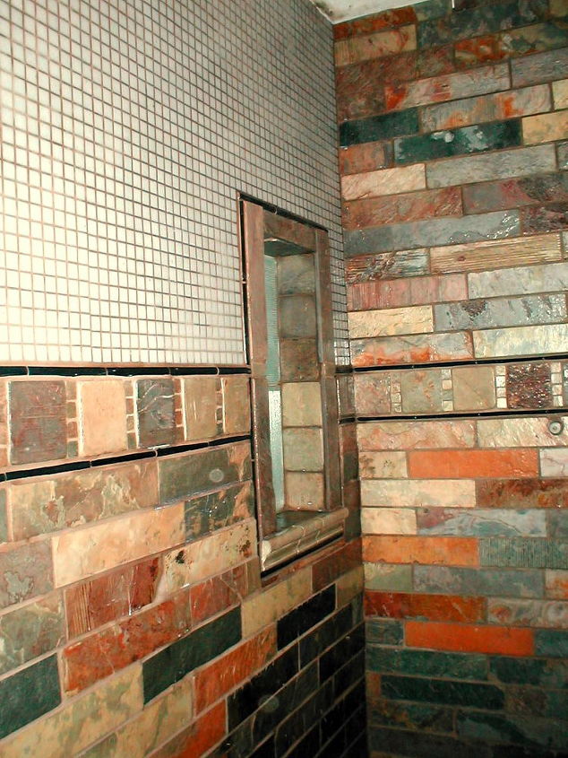 idea for master bathroom renovation, bathroom ideas, tiling, inside the shower this was right after i sealed the slate for the first time it takes three so the colors really popped