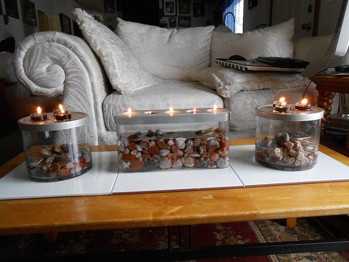 my lake superior rock collection, crafts, home decor, pallet, repurposing upcycling, This is how I display our Agate collection Soaking in mineral oil on our living room coffee table During the long cold winters the sunshine gleams through the front window and lights up these beauties