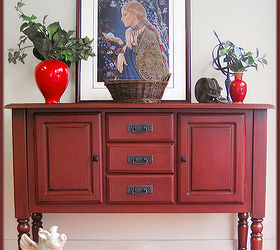 q the red sideboard would you have painted it a brighter red, painted furniture, Finished red sideboard painted and glazed