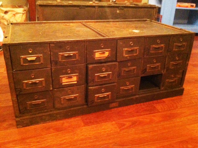 industrial safe deposit boxes turned tv console, painted furniture, repurposing upcycling