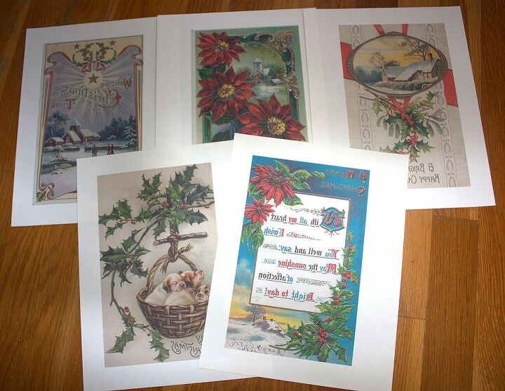 christmas in august lamp decorating challenge, christmas decorations, crafts, decoupage, lighting, seasonal holiday decor, Vintage post cards were scanned reversed and printed on t shirt transfer paper