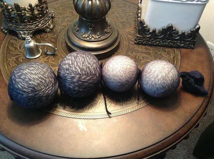 diy wool dryer balls eco friendly chemical free, cleaning tips, crafts, Repeat these steps until you have 6 large wool dryer balls Inserts the balls into your two pantyhose stocking and using the acrylic yarn tie off each ball so they don t felt together