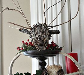 christmas mantel decorated with antlers holly and cedar, fireplaces mantels, seasonal holiday d cor, Twig Deer Head Mount See more at
