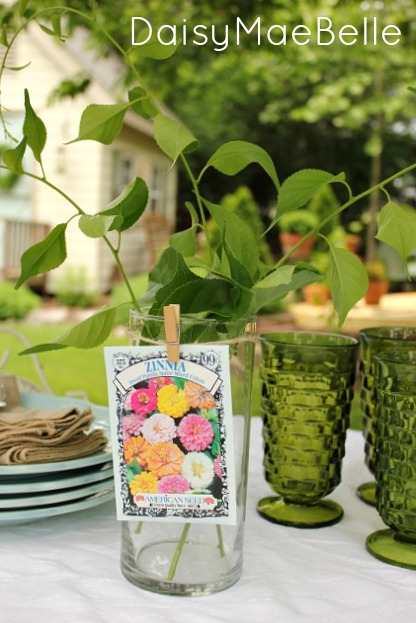 4 ways to decorate a plain vase for a garden party, crafts, outdoor living, Add twine and clip on a pack of seeds with a tiny clothespin The seed packs could then be party favors