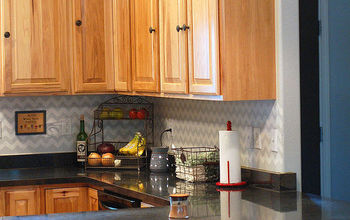 Chevron stenciled backsplash