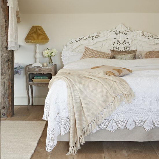 2013 hot decorating trend 11 anything embroidered knotted knitted ribbed or, home decor, mason jars, shabby chic, Lace and embroidery is everywhere in glam to shabby chic bed linens