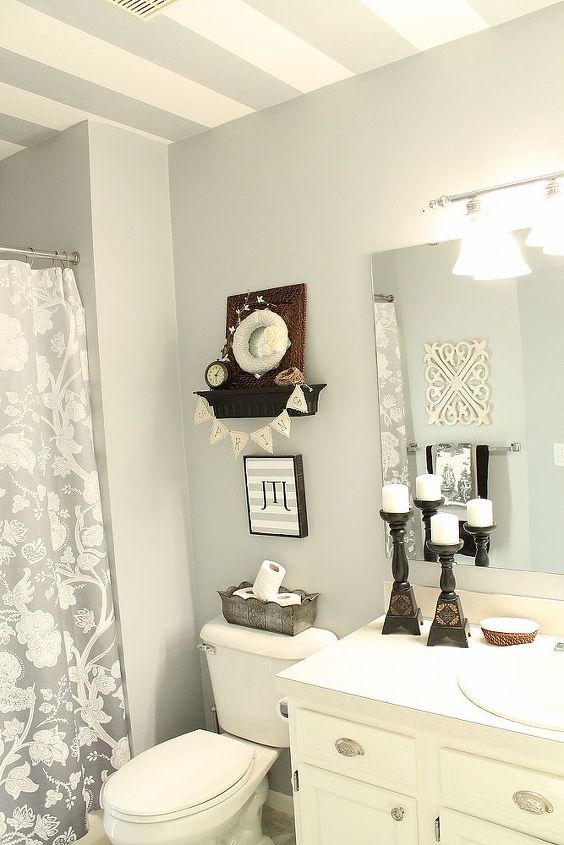 do you decorate your bathroom for spring, bathroom ideas, seasonal holiday d cor, wreaths, Check out the link to see the striped ceiling and the rest of this space