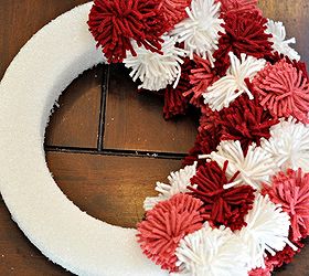 valentine s day pom pom wreath, crafts, seasonal holiday decor, valentines day ideas, wreaths, Head to blog post to see how I arranged the different colours of yarn