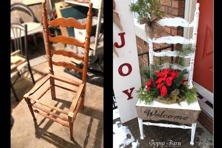 chair for charity creation, christmas decorations, repurposing upcycling, seasonal holiday decor, A cutie little before and after comparison