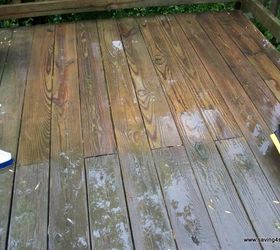 how to clean a deck, cleaning tips, decks, outdoor living, Here you can see as the transformation was taking place The wood looks so much better after a good scrubbing