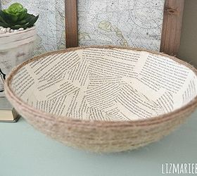 diy book page rope bowl, crafts, home decor