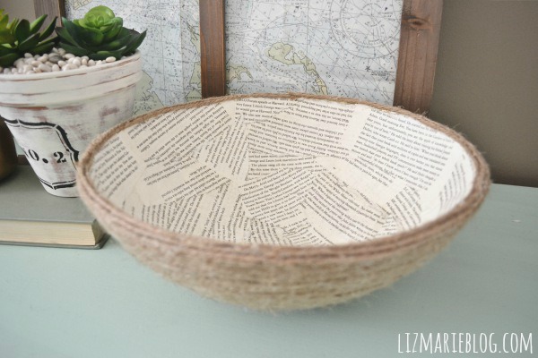 diy book page rope bowl, crafts, home decor