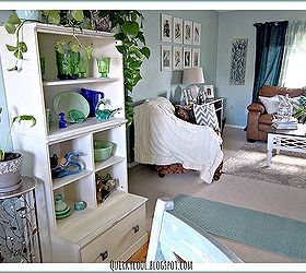 a child s bookcase turned into display cabinet for vintage glass, dining room ideas, home decor, painted furniture, repurposing upcycling, shabby chic