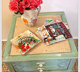 beach cottage inspired side table, painted furniture, shabby chic, After Top view