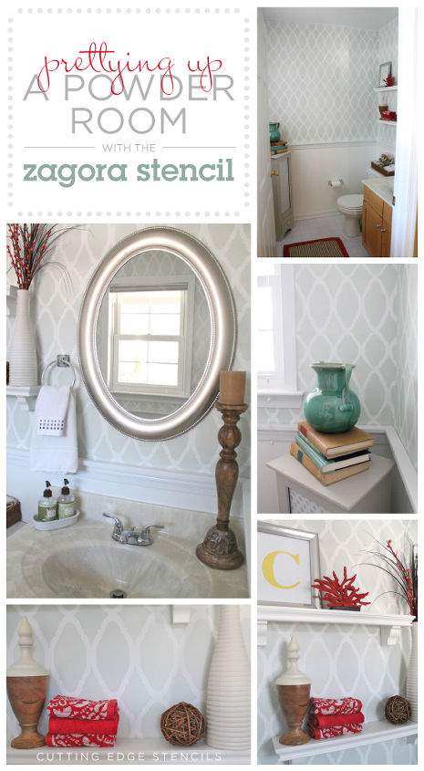 prettying up a powder room with the zagora stencil, bathroom ideas, painting