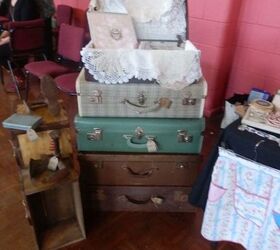 my very first market stall, painted furniture, repurposing upcycling, rustic furniture, Vintage suitcases and linens were my best sellers