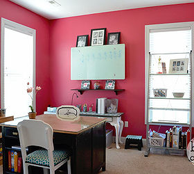 a bright and bold multi use craft room, craft rooms, A bright and bold color makes the room a happy place to work