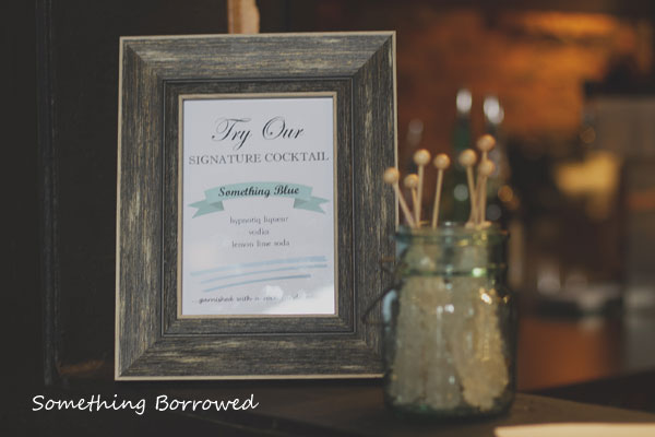a vintage diy wedding, chalkboard paint, crafts, mason jars, repurposing upcycling, We had a signature drink called Something Blue which I made a sign for using logo software A vintage blue mason jar holds rock candy swizzles for stirring the drink