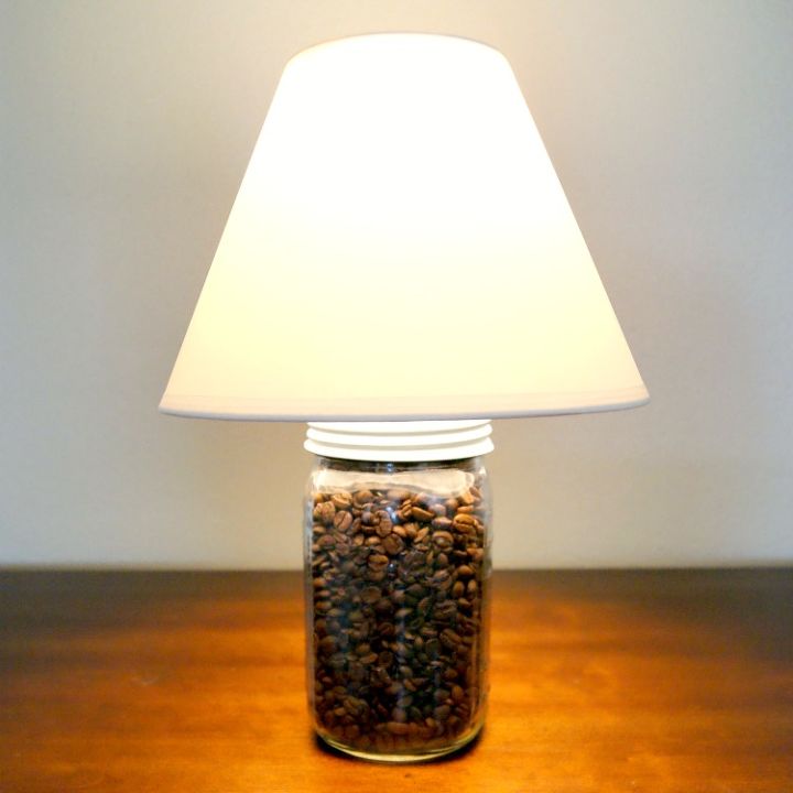 diy mason jar lamp, diy, lighting, mason jars, repurposing upcycling, My 5 minute coffee bean lamp