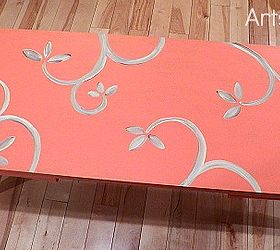 coral is the hot color of the season, chalk paint, painted furniture, Hand painted leaf design using acrylic paint