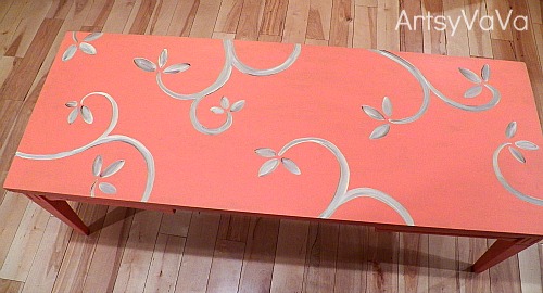 coral is the hot color of the season, chalk paint, painted furniture, Hand painted leaf design using acrylic paint