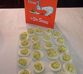 book inspired buffet baby, home decor, Dr Seuss Green Eggs and Ham played out with a drop or two of green food coloring in the deviled eggs Finger sandwiched with ham salad completed the title