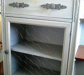 refreshed server, painted furniture, woodworking projects, I sprayed the hardware with hammered bronze some new hinges I added some chicken wire to the door