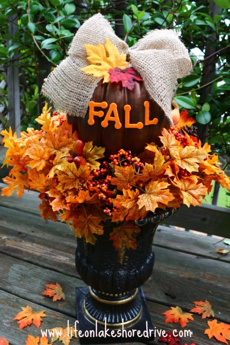 diy fall pumpkin topiary, crafts, seasonal holiday decor, I wasn t loving the color of this fake pumpkin so I painted it with Martha Stewart Metallic Cast Bronze