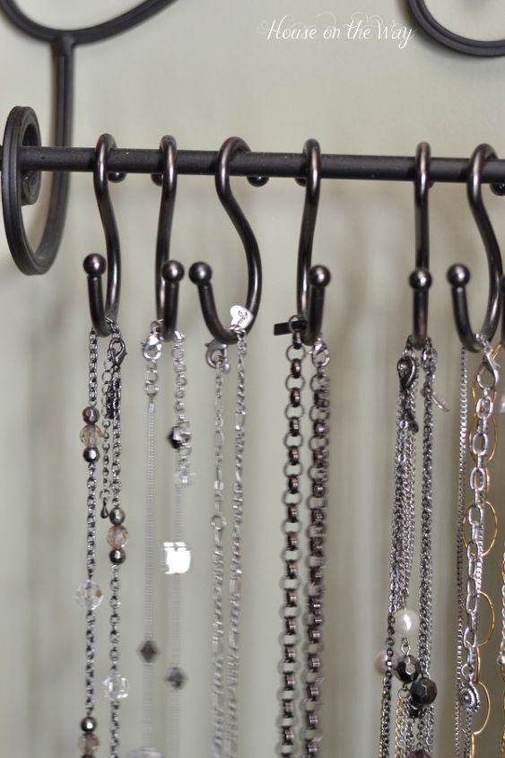 easy decorative ways to organize your jewelry, organizing, The S hooks allow you to add your necklaces easily without having to unhook any clasps etc