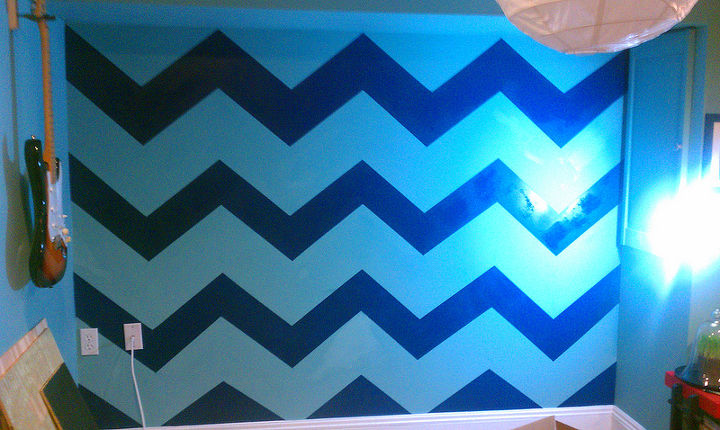 living room chevron wall navy, painting, wall decor, After tape removed