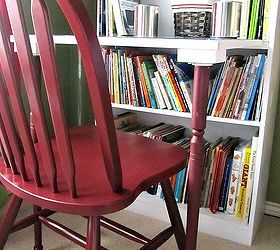 save on space by turning a bookcase into a desk here s how, painted furniture, repurposing upcycling, I attached small square pieces of wood to the underside of the desk and then used spindles as the legs